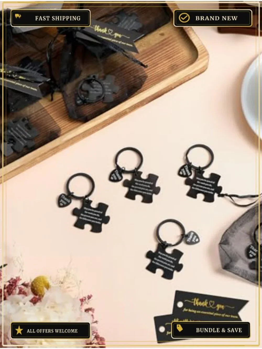 24 Pack Inspirational Puzzle Keychain Employee Appreciation Gift Stainless